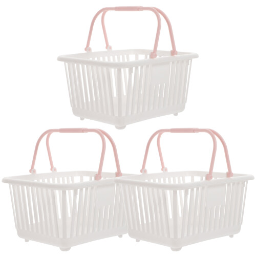 3Pcs Small Plastic Storage Baskets with Handles White for Kitchen