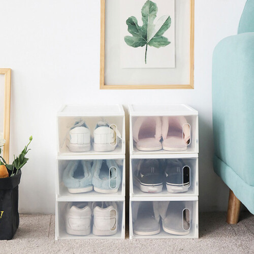 2Pcs Durable Transparent Shoes Storage Box Plastic Organizer for Home 1