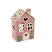 Village Pottery Pink Garden Heart House Tea Light Candle Holder