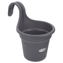 Grey PP Resin Balcony Hanging Flower Bucket with Hook for Home Decor