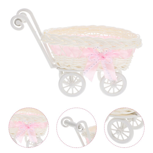 Mini Woven Baskets With Handle Fake Rattan Storage Trolley 2