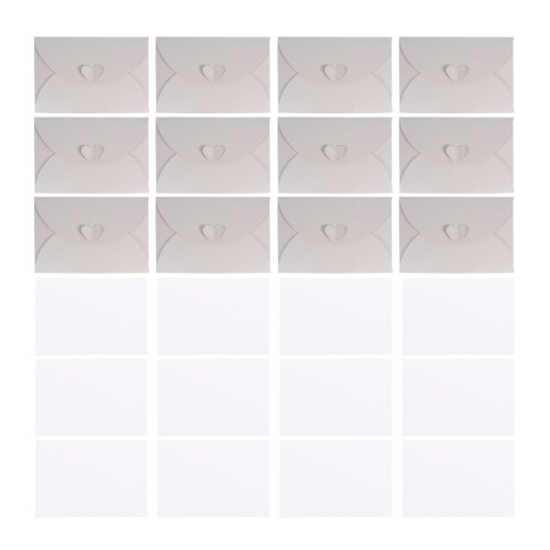 20pcs Heart-Shaped Envelope with Greeting Cards Silver