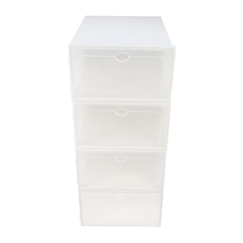 4Pcs White Waterproof Plastic Shoe Storage Boxes with Transparent Lid