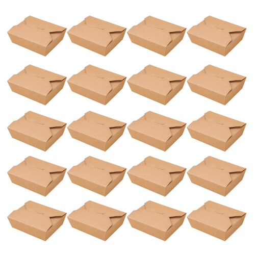 20pcs Kraft Paper Lunch Boxes 2000ml