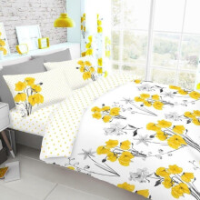 (Yellow, Single) Poppy Duvet Quilt Cover Set Printed Floral Single Double King Sizes Bedding