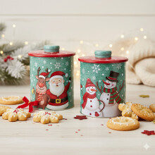1 Christmas Biscuit Tin Barrel Cute Christmas Character Round 15x13cm