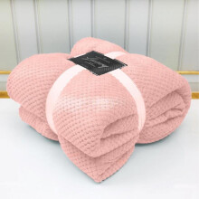 (BLUSH PINK, KING [200CM*240CM]) Luxury Popcorn Waffle Blanket Fleece Travel Throw Sofa Bed Warm Cosy Double King