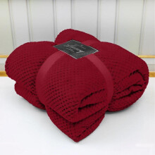 (RED, DOUBLE [150CM*200CM]) Luxury Popcorn Waffle Blanket Fleece Travel Throw Sofa Bed Warm Cosy Double King