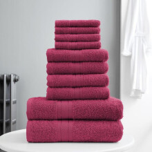 (Red) 10pcs Bale Set Bathroom Luxury Towel Sets Egyptian Cotton Face Hand Bath Towels Bathroom Thick Towels