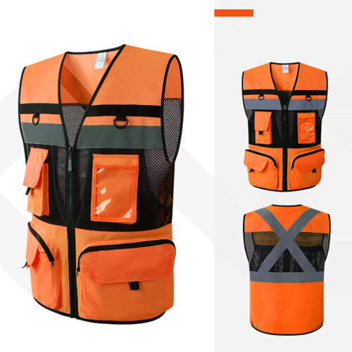 High Visibility Reflective Safety Vest Zip Pocket 1