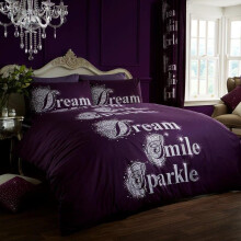 (Double) Sparkle Duvet Set Aubergine Purple Colour Polycotton Single Double King Size