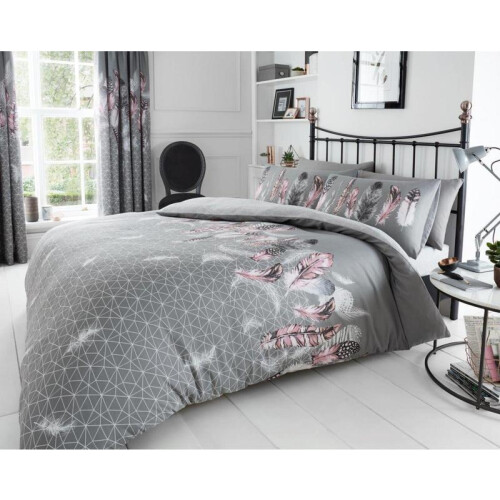 (Feather Yellow, Double) Printed Duvet Cover Set Poly Cotton Reversible Geometric Pattern Single Double King Size 1