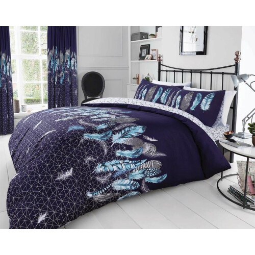 (Feather Yellow, Double) Printed Duvet Cover Set Poly Cotton Reversible Geometric Pattern Single Double King Size 2