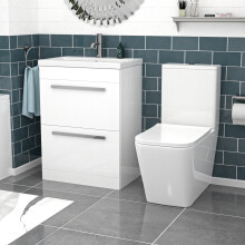 Nes Home 600mm White 2 Drawers Basin Vanity Rimless Square Close Coupled Toilet