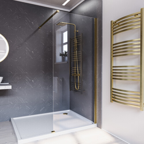 NES Home Nes Home Brushed Brass 800mm Wet Room Screen & Support Bar