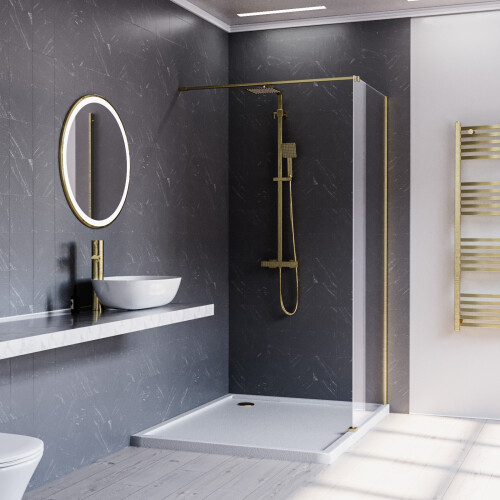 NES Home Nes Home Brushed Brass 800mm Wet Room Screen & Support Bar 1
