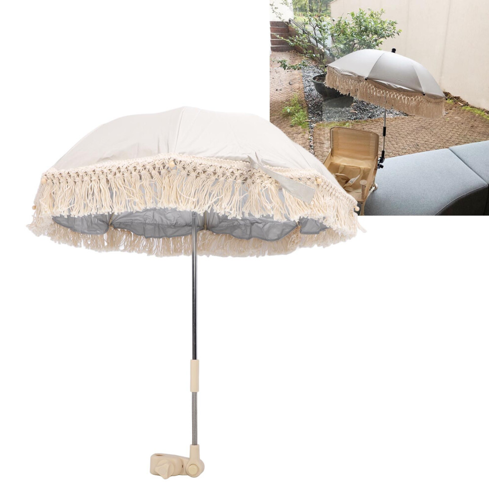Stylish Tassel Parasol For Babies - Portable Uv Sunshade Umbrella Beige