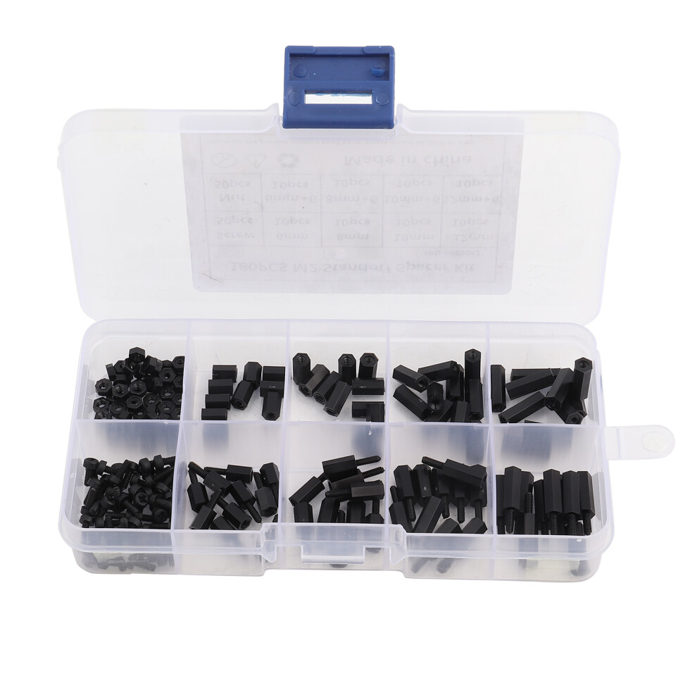 180pcs Black M2 Male Female Standoffs Screws Nuts