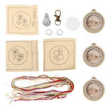 3Sets Handgemaakte Sleutelhangers Set, Mini Borduurring Kit Voor Dames