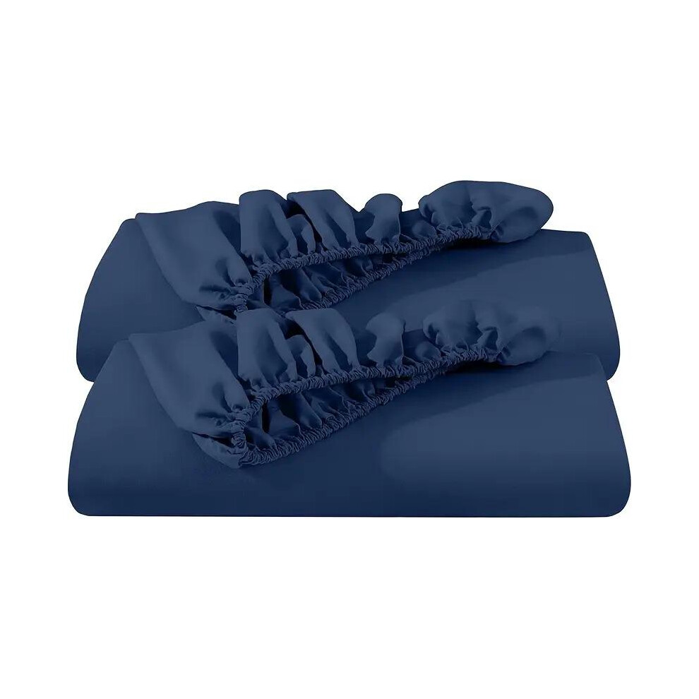 (Navy, Double) Extra Deep Fitted Sheet 40cm â Soft Microfiber Bed Sheet with All-Round Elastic | Single, Double, King & Super King Sizes â Wrinkle-image-OPC-PKG79JP-NEW