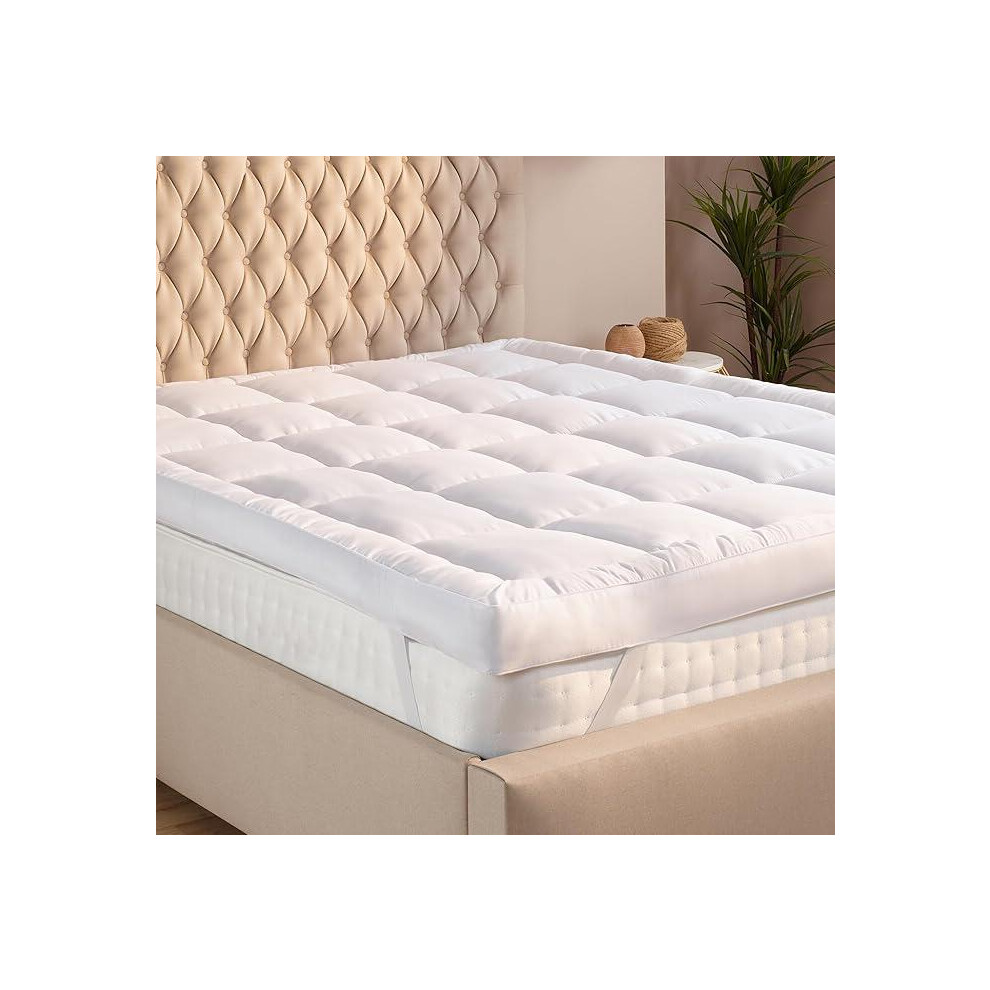 (King) Premium Quality Mattress topper Extra Deep Hotel Quality Box Stitched Soft Microfibre Cover with Elasticized Corner Strap Foldable,-image-OPC-PKG79NX-NEW