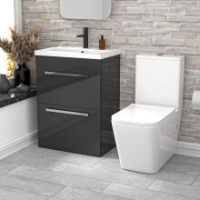 Nes Home 600mm Dark Grey 2 Drawers Basin Vanity Rimless Square Toilet