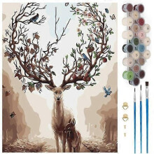 Number Art, DIY Number Painting of Deer, Creative Hobby Painting Sets, Paint by Number for Kids/Adults/Seniors, No Frame