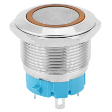 2 Stück 22mm 4-Pin Drucktaster-Schalter IP65 mit gelbem Ringlicht 12-24V DC