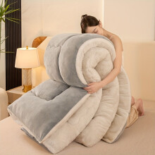 (Light Gray, 200cm*230cm) 1pc Autumn and Winter Quilt, Dual-Sided Warm Fleece Blanket, Light Beige-Friendly Fabric, Quick Heating