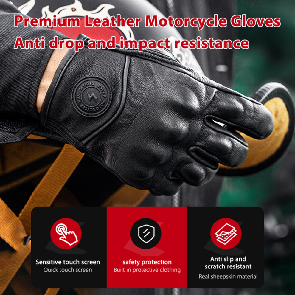 BSDDP Motorcycle Leather Gloves Men's Impact-Resistant, Small to 2XL, Brown-image-OPC-PKG7C9J-NEW