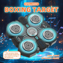 (Black 4-target boxing mat) Interactive Boxing Exercise Toy with 4 Targets, Upgraded Edition with Cool LED Lights & Dynamic Music, Includes Punching Gloves