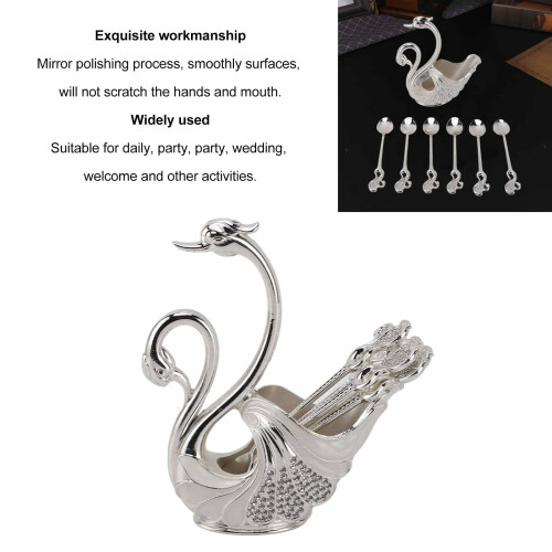 Elegant Swan Dinnerware Set with 6 Spoons, Silver & White 2