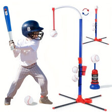 (Blue Baseball Set) 3-in-1 Baseball Toy Set | Includes Tee, Stand & Automatic Launcher with Adjustable Height | Perfect Indoor/Outdoor Sports Gift for Boys & Girls