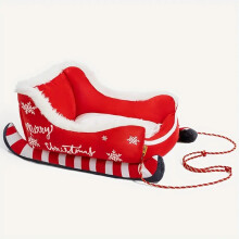 (M (Christmas Sleigh Nest)) Christmas Plush Sleigh Dog Bed with Red & White Snowflake Pattern - Santa Claus Sleigh Pet Bed, Comfortable Polypropylene Fabric