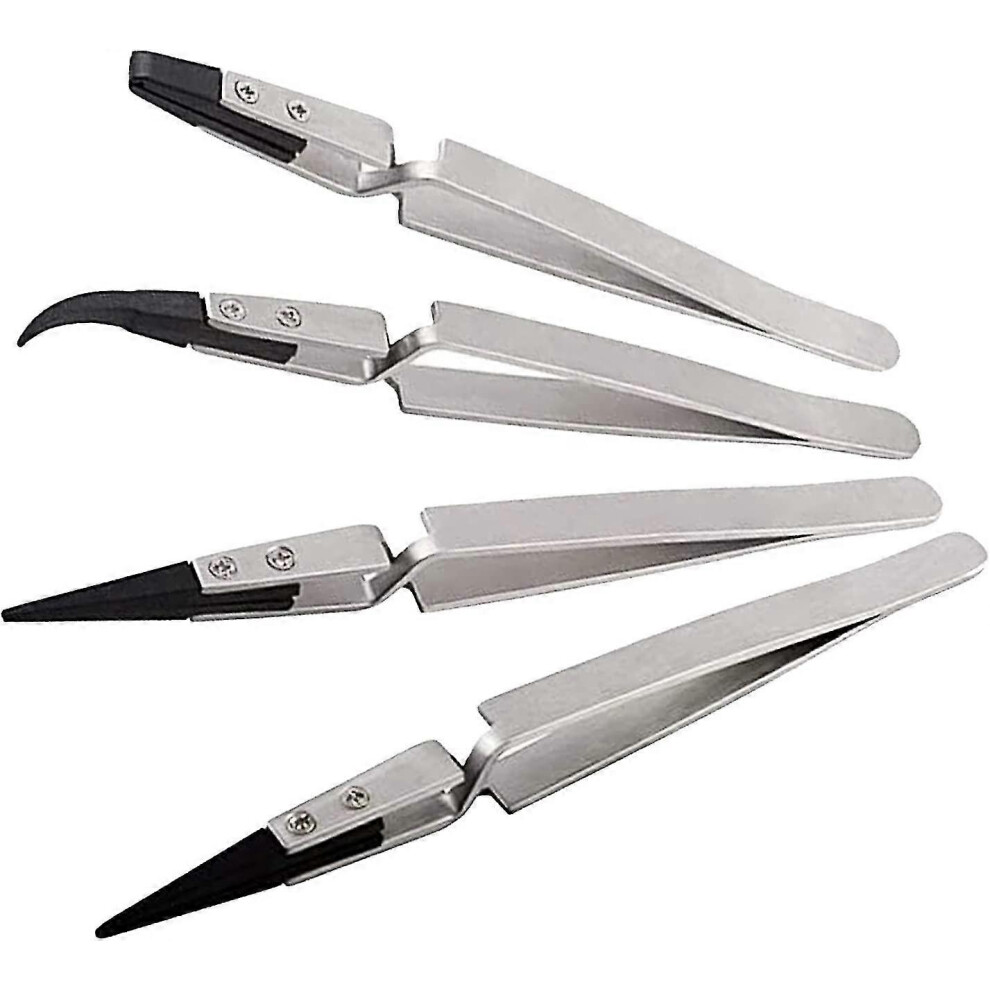 Stainless Steel Anti-Static Tweezers, Plastic Electronic Tweezers, Professional Precision Tweezers, Jewelry Tweezers for Hobby Crafts Model Making