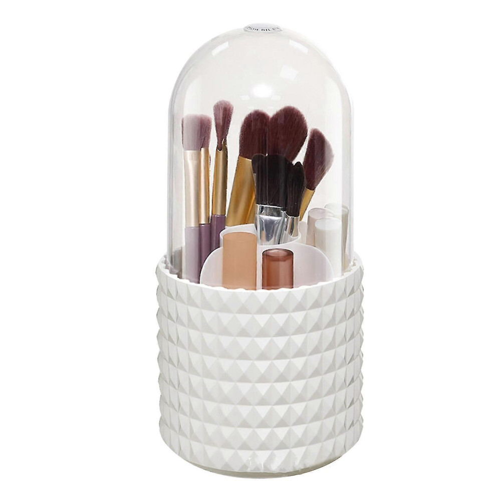 Dustproof Makeup Brush Holder 360 Degree Rotating Large Capacity 5 Compartments Makeup Organizer Box for Home Checkered Type