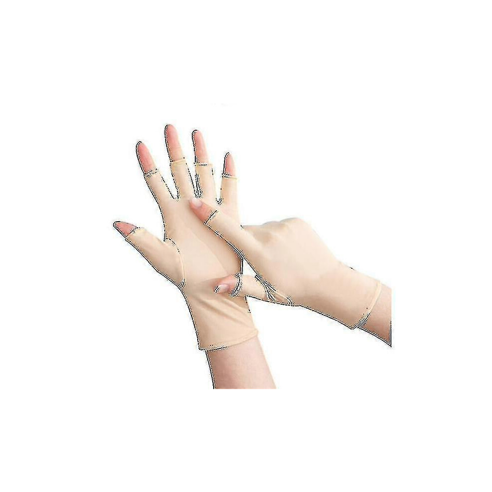 (Beige) 2 Pairs Uv Gloves For Gel Nail Lamp, Uv Protection Gloves For Manicure Beige