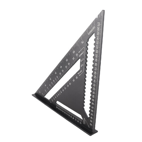 12 Inch Black Aluminum Right Angle Triangle Ruler with Protractor for Carpentry