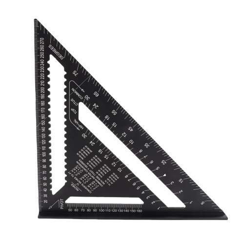 12 Inch Black Aluminum Right Angle Triangle Ruler with Protractor for Carpentry 1