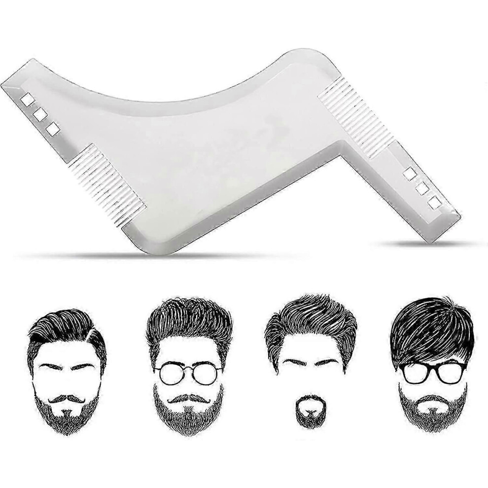 Beard Stencil (Transparent), Beard Shaping Guide with Comb, Beard Styling Tool, Symmetrical Beard Stencils and Beard Outline - Ri