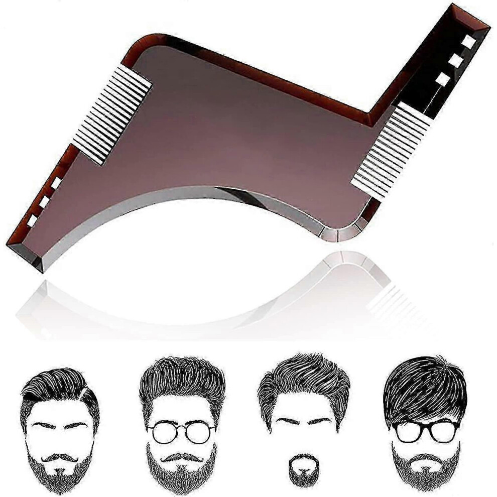 Brown Beard Stencil (Brown), Beard Shaping Guide With Comb, Beard Styling Tool, Symmetrical Beard Stencils And Beard Outline - Ri