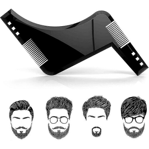 Beard Stencil (Black), Beard Shaping Guide with Comb, Beard Styling Tool, Symmetrical Beard Stencils and Beard Outline - Ri