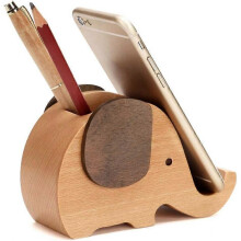 Wooden mobile phone rack, man's elephant gift, unique pen holder, stationery, pen holder for birthday gift