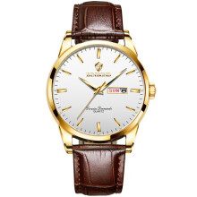 ((Men's style) Brown genuine leather - all gold - white surface) BINBOND宾邦手表一件代发热销双日历防水情侣手表非机械表手表女