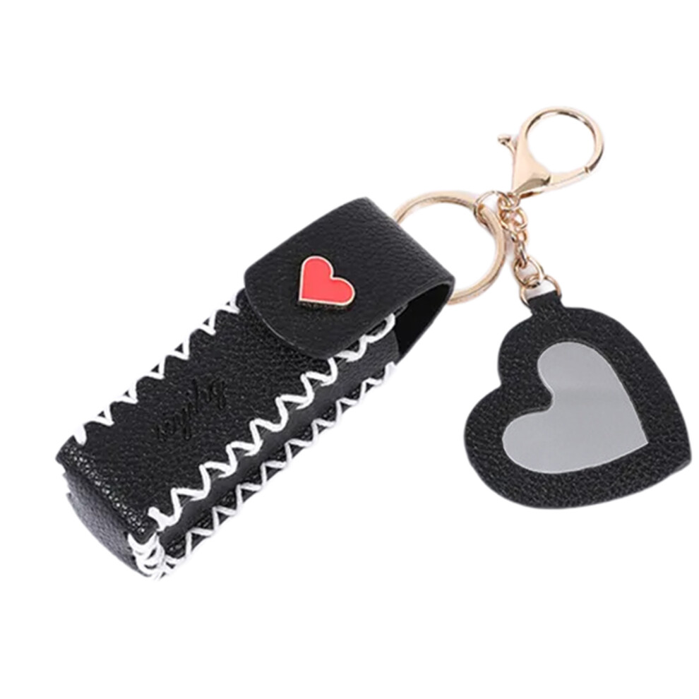 Black Compact Lipstick And Lip Balm Holder Keychain Bag