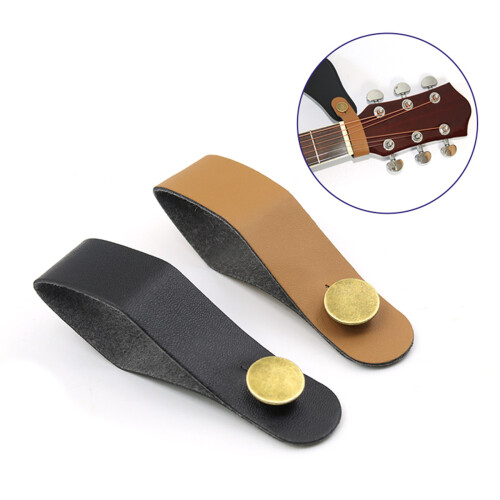 Leather Guitar Strap Holder Button Lock Headstock Adapter-Black 2