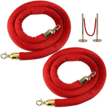 2 pcs Red Velvet Stanchion Rope, Crowd Control Rope Barrier with Polished Gold Hooks