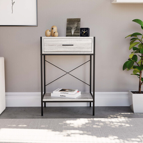 Vida Designs (Grey) Brooklyn 1-Drawer Console Table - Industrial Style 2