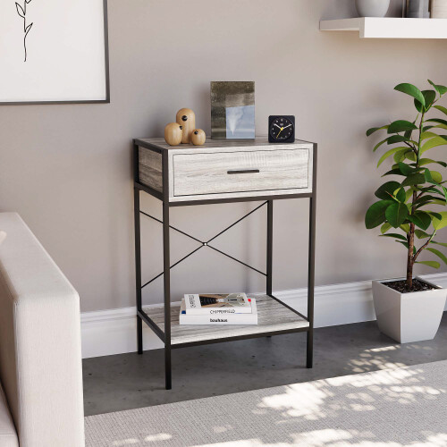 Vida Designs (Grey) Brooklyn 1-Drawer Console Table - Industrial Style