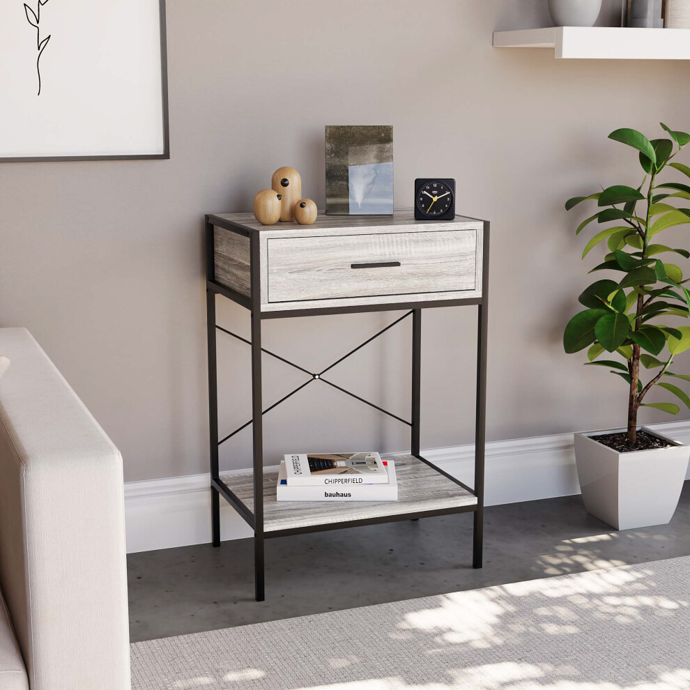 Vida Designs (Grey) Brooklyn 1-Drawer Console Table - Industrial Style Grey